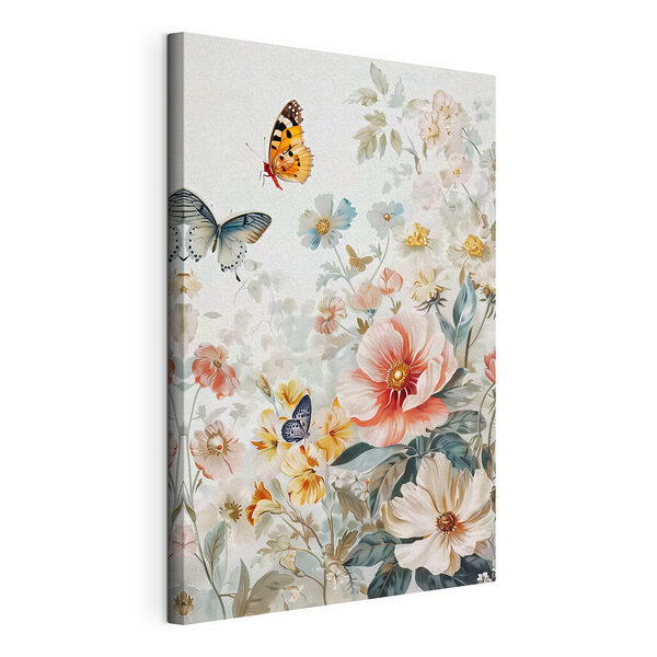 Vlinders fladderen over levendige bloesems Canvas Schilderijen Vlinders fladderen over levendige bloesems