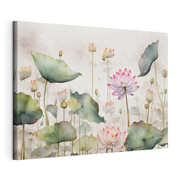 Lotusbloemen te midden van rustgevende natuur Canvas Schilderijen Lotusbloemen te midden van rustgevende natuur
