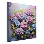 Canvas Schilderijen Schilderij van roze en blauwe hortensiabloemen