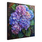 Canvas Schilderijen Levendige hortensia's met weelderige groene bladeren
