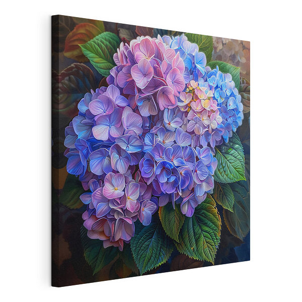 Levendige hortensia's met weelderige groene bladeren Canvas Schilderijen Levendige hortensia's met weelderige groene bladeren