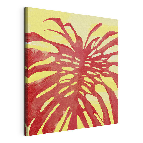 Rood blad op gele achtergrond Canvas Schilderijen Rood blad op gele achtergrond