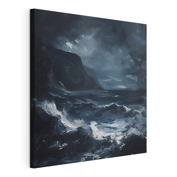 Donkere golven slaan neer onder een stormachtige hemel Canvas Schilderijen Donkere golven slaan neer onder een stormachtige hemel