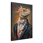 Canvas Schilderijen Dappere hagedis in elegante kleding
