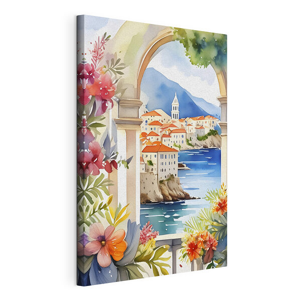 Dorpsgezicht aan de kust door boogdoorgang Canvas Schilderijen Dorpsgezicht aan de kust door boogdoorgang