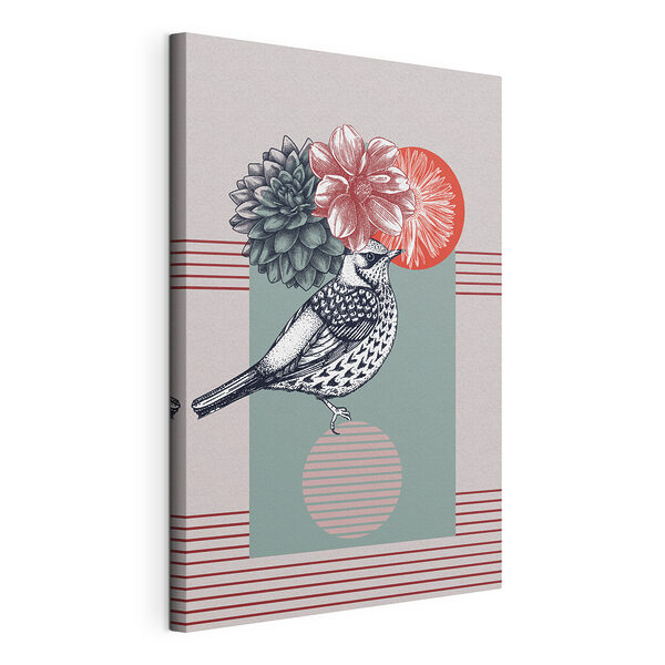 Vogel met bloemenkroon Canvas Schilderijen Vogel met bloemenkroon