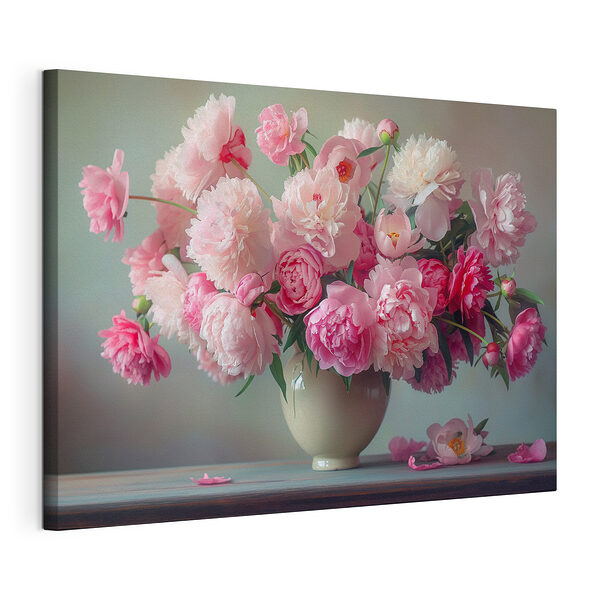 Vaas boordevol roze bloemen Canvas Schilderijen Vaas boordevol roze bloemen