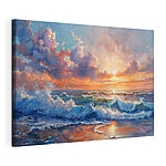 Canvas Schilderijen Schilderij van golven op een strand
