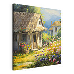Canvas Schilderijen Cottage tuin badend in het zonlicht