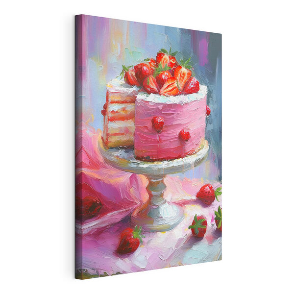 Schilderij van een taart met aardbeien bovenop Canvas Schilderijen Schilderij van een taart met aardbeien bovenop