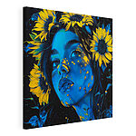 Canvas Schilderijen Vrouw met zonnebloemen in haar haar