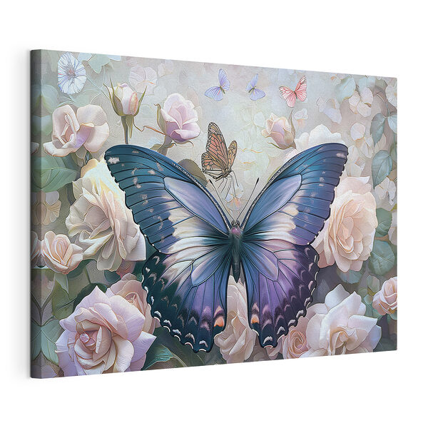 Vlinders dansen tussen pastelkleurige bloemen Canvas Schilderijen Vlinders dansen tussen pastelkleurige bloemen