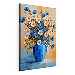Canvas Schilderijen Schilderij van bloemen in een blauwe vaas