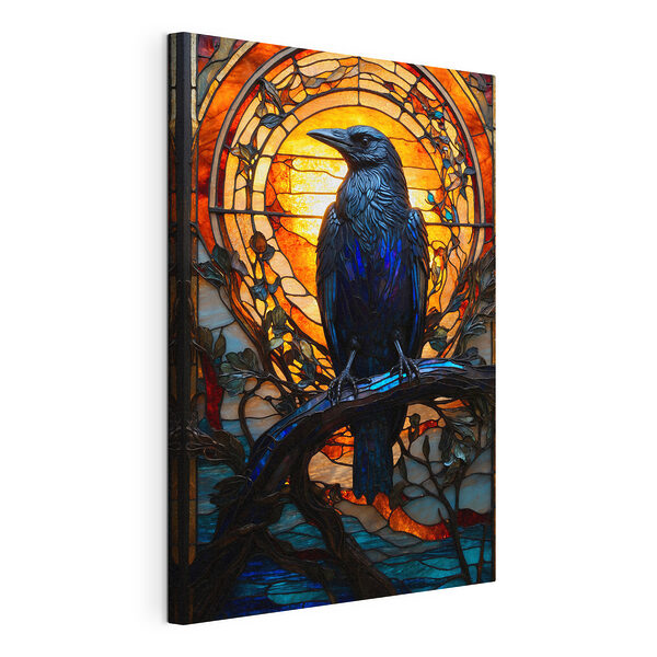 Canvas Schilderijen Glas-in-loodraam met een vogel op een tak
