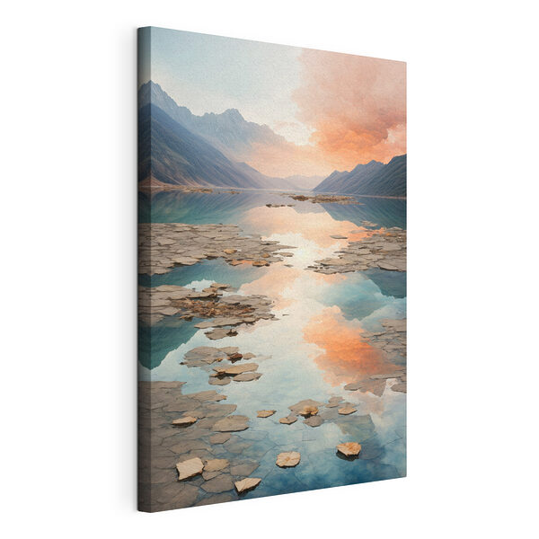 Canvas Schilderijen Bergen weerspiegelen in rustig water