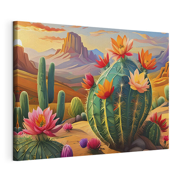 Woestijnbloemen onder een levendige zonsondergang Canvas Schilderijen Woestijnbloemen onder een levendige zonsondergang