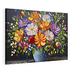 Canvas Schilderijen Kleurrijke bloemen in een turquoise vaas