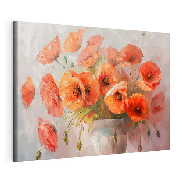 Canvas Schilderijen Levendig klaprozenboeket in vaas