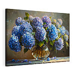 Canvas Schilderijen Levendige hortensia's in sierlijke vaas