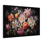 Canvas Schilderijen Levendige bloemen tegen een donkere achtergrond
