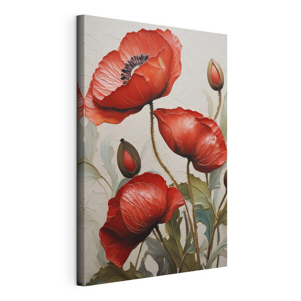 Canvas Schilderijen Helderrode bloemen in elegante bloei