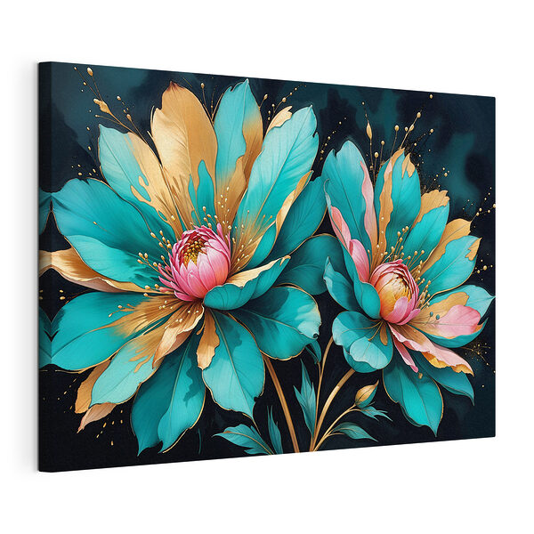 Canvas Schilderijen Levendige abstracte bloemen op donkere achtergrond