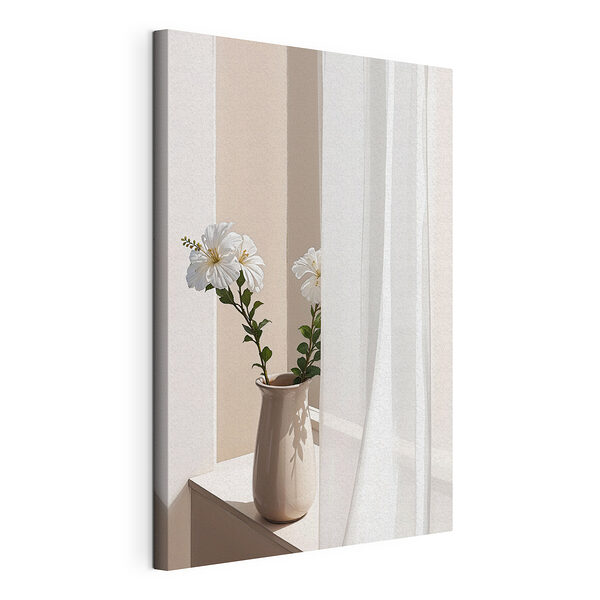 Witte bloemen in een vaas van keramiek Canvas Schilderijen Witte bloemen in een vaas van keramiek