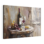 Canvas Schilderijen Wijn, kaas en druiven op tafel
