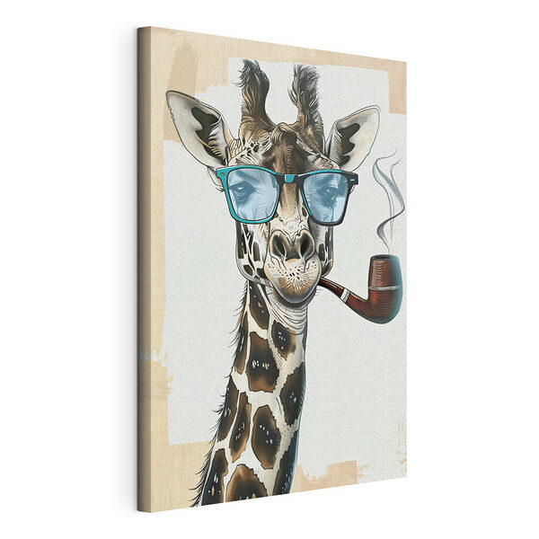 Giraffe met zonnebril en rokende pijp Canvas Schilderijen Giraffe met zonnebril en rokende pijp
