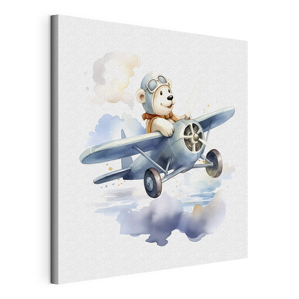 Cartoon van een teddybeer met een pilotenhoed op Canvas Schilderijen Cartoon van een teddybeer met een pilotenhoed op