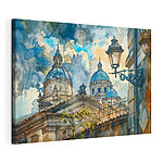 Canvas Schilderijen Aquarel van een gebouw met blauwe koepels