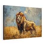 Canvas Schilderijen Majestueuze leeuw staat op de savanne