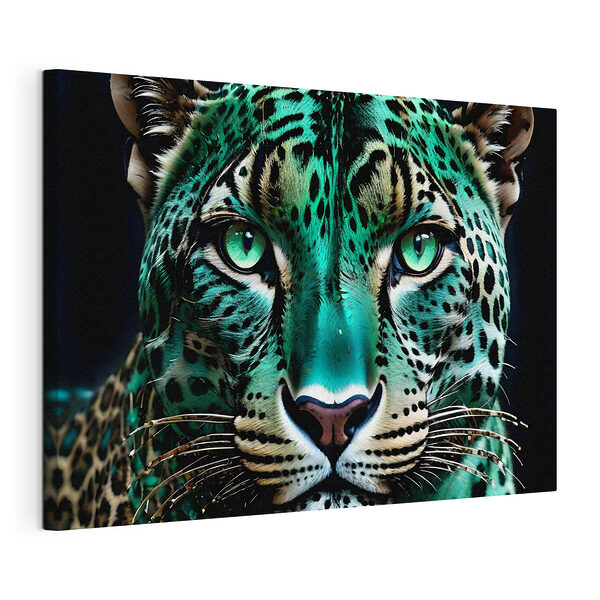 Canvas Schilderijen Aqua-oog luipaard met opvallende blik