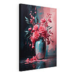 Canvas Schilderijen Levendig boeket in turquoise vaas