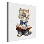 Canvas Schilderijen Kat met bril en strik die een boek leest