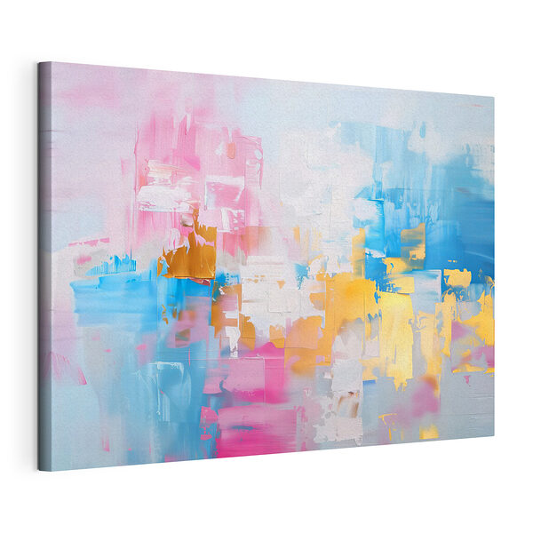 Schilderij van roze blauwe en witte vierkantjes Canvas Schilderijen Schilderij van roze blauwe en witte vierkantjes
