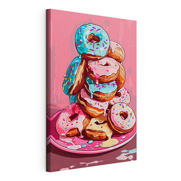 Stapel donuts met glazuur en hagelslag Canvas Schilderijen Stapel donuts met glazuur en hagelslag