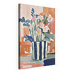 Canvas Schilderijen Schilderij van bloemen in een gestreepte pot