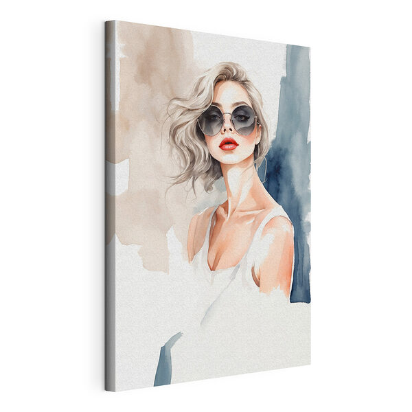 Aquarel van een vrouw met zonnebril Canvas Schilderijen Aquarel van een vrouw met zonnebril