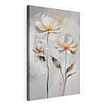 Canvas Schilderijen Groep witte bloemen met bladeren