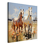 Canvas Schilderijen Twee paarden in een weiland