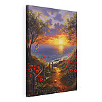 Canvas Schilderijen Schilderij van een pad naar een waterlichaam met bloemen