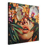 Canvas Schilderijen Vrouw met bloemen op haar hoofd