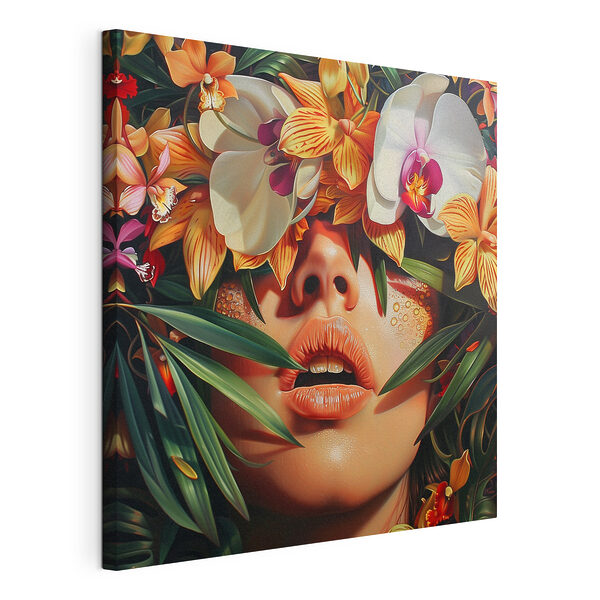 Canvas Schilderijen Vrouw met bloemen op haar hoofd