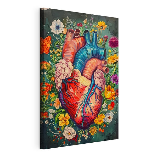 Canvas Schilderijen Kleurrijk hart met bloemen