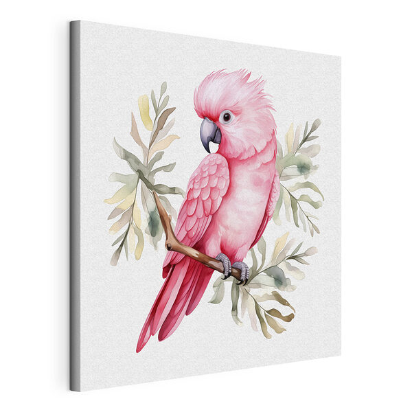 Canvas Schilderijen Roze vogel op een tak