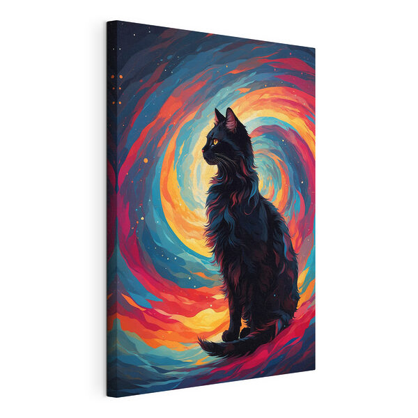 Kat zittend voor een kleurrijke werveling Canvas Schilderijen Kat zittend voor een kleurrijke werveling