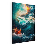 Canvas Schilderijen Grote golven met vuur en rook