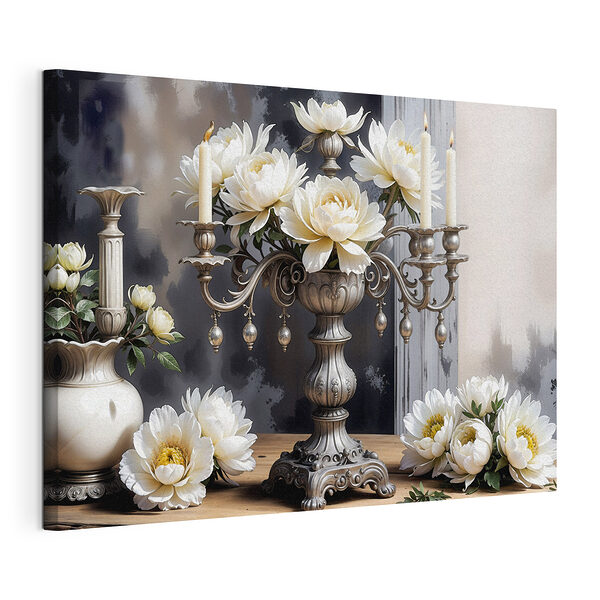 Canvas Schilderijen Elegante bloemmotieven en zacht kaarslicht