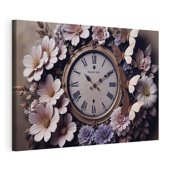 Klok omringd door bloemen Canvas Schilderijen Klok omringd door bloemen
